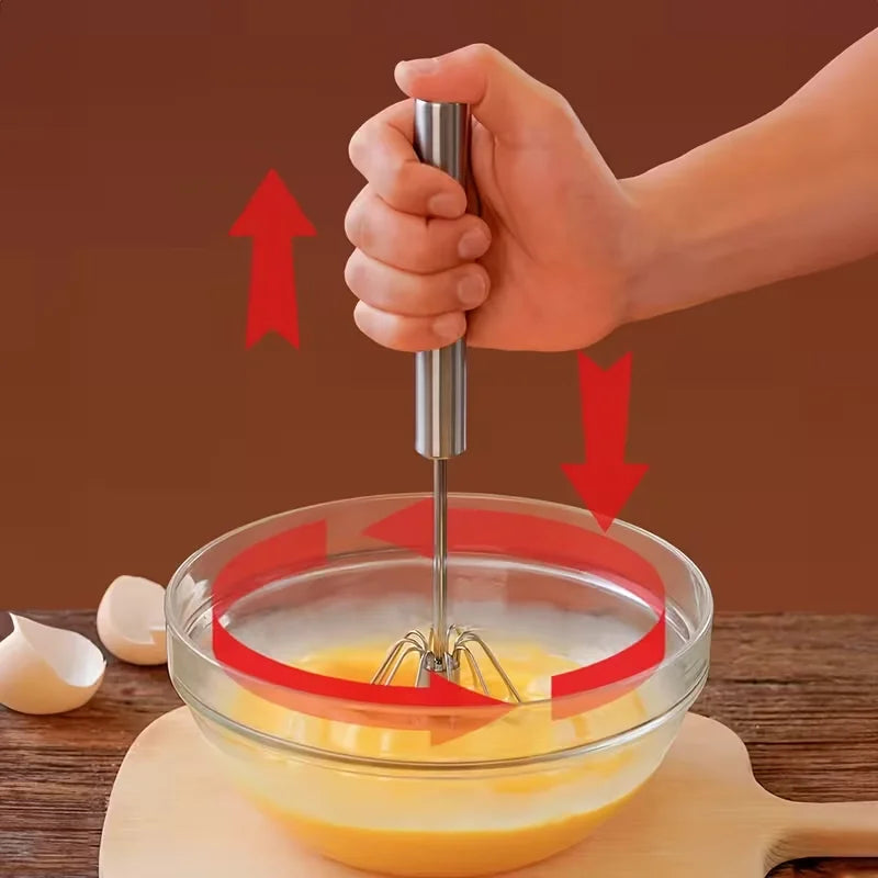 Stainless Steel Egg Whisk, Hand Push Rotary Whisk Blender, Versatile Milk Frother, Hand Push Mixer Stirrer for Blending