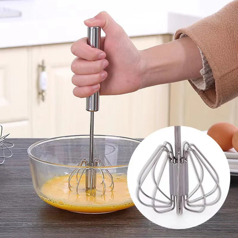 Stainless Steel Egg Whisk, Hand Push Rotary Whisk Blender, Versatile Milk Frother, Hand Push Mixer Stirrer for Blending