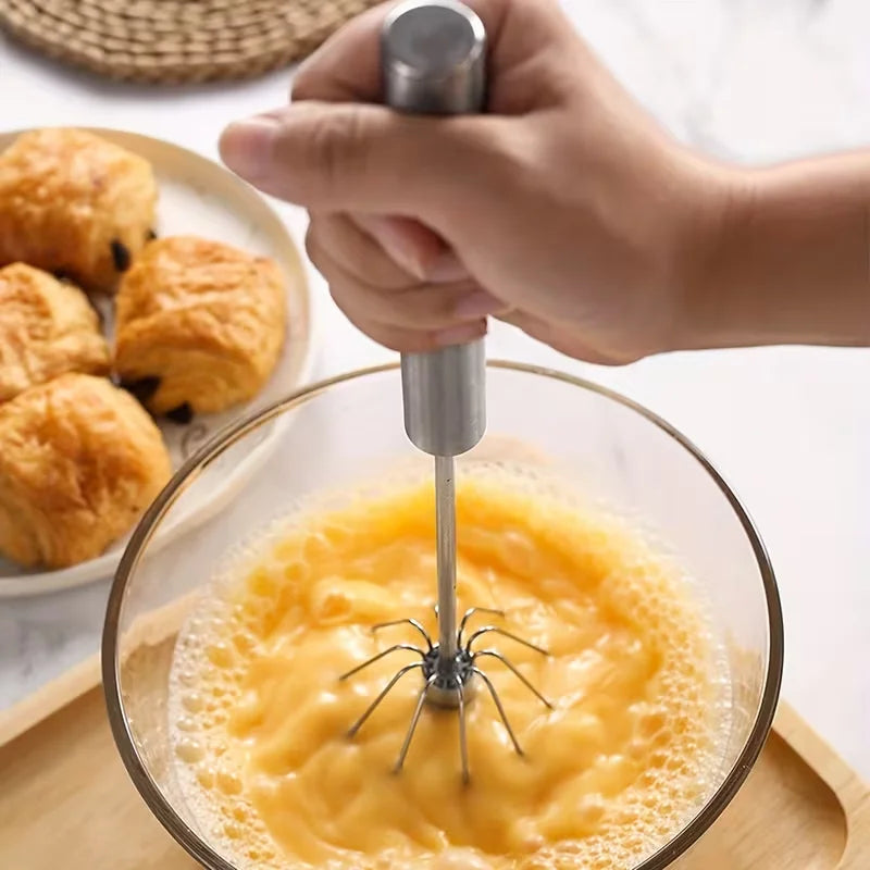 Stainless Steel Egg Whisk, Hand Push Rotary Whisk Blender, Versatile Milk Frother, Hand Push Mixer Stirrer for Blending