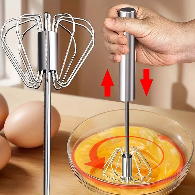 Stainless Steel Egg Whisk, Hand Push Rotary Whisk Blender, Versatile Milk Frother, Hand Push Mixer Stirrer for Blending